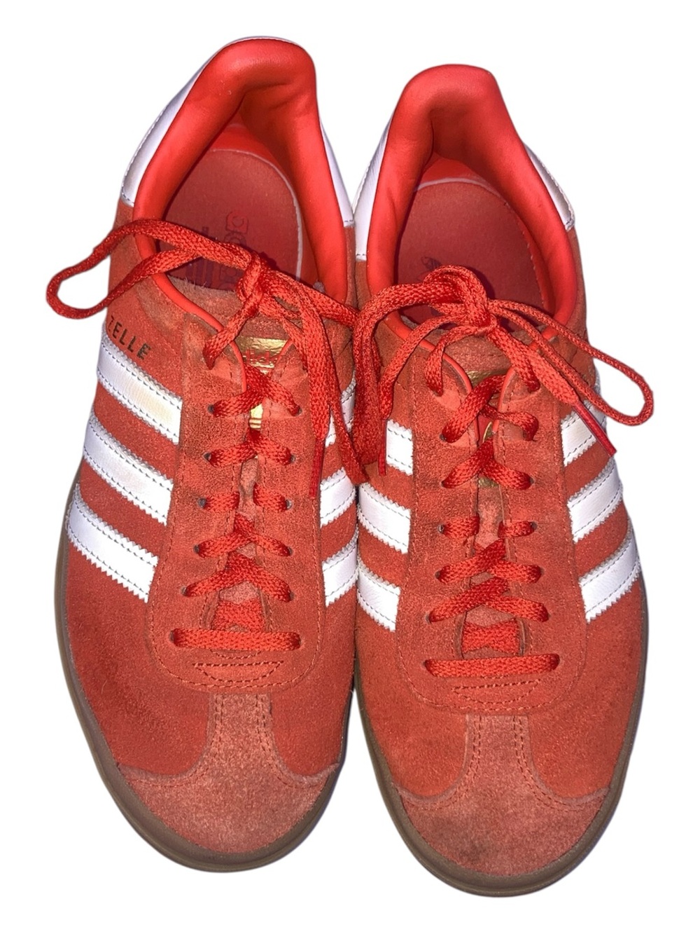 adidas Gazelle Bold Red Orange Suede Sneakers with White Stripes - Picture 6 of 12